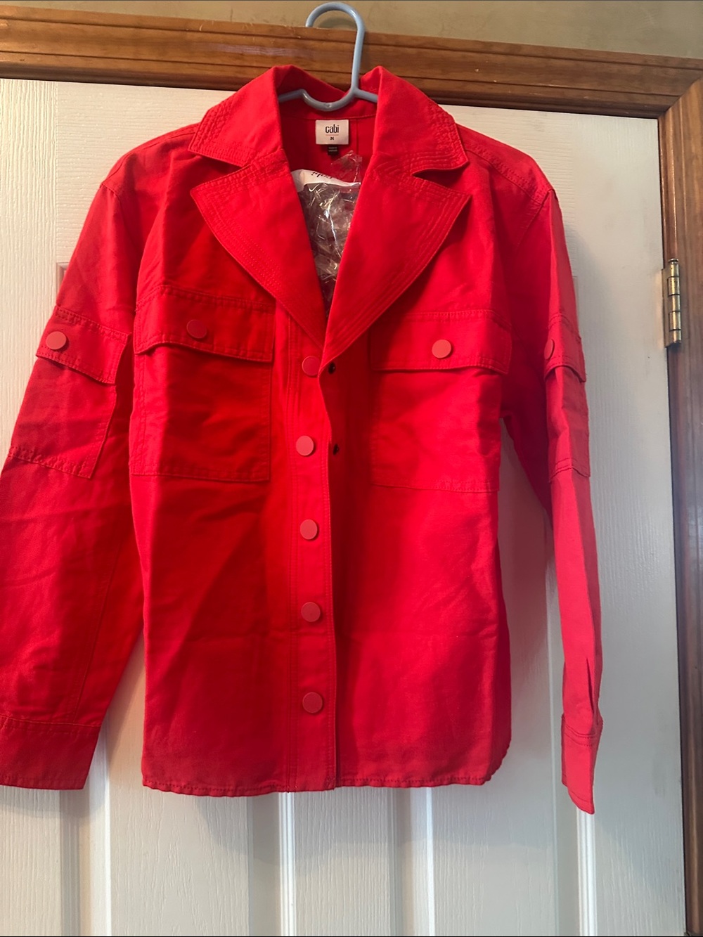 CAbi Bright Red Utility Jacket with Button Front